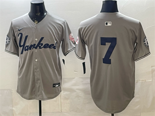 Men's New York Yankees #7 Mickey Mantle Grey With Patch Limited Stitched Baseball Jersey Men's New York Yankees #7 Mickey Mantle Grey With Patch Limited Stitched Baseball Jersey